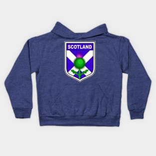 Scotland pride with flag and thistle in shield Kids Hoodie